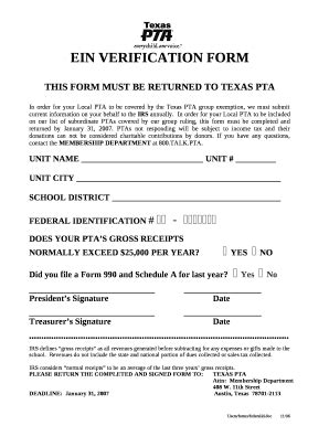 ein verification  template pdffiller