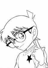 Conan Coloring Detective Edogawa Pages Line Anime Shinichi Goushou Aoyama Zerochan Meitantei Cartoon Kudou sketch template