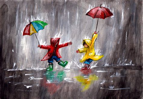 artmasters playing   rain acryl leinwand spielende kinder im