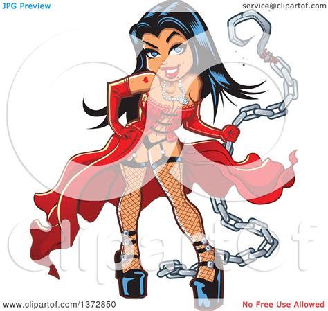 Clipart Of A Sexy Gothic Pinup Woman Dominatrix Holding A Chain
