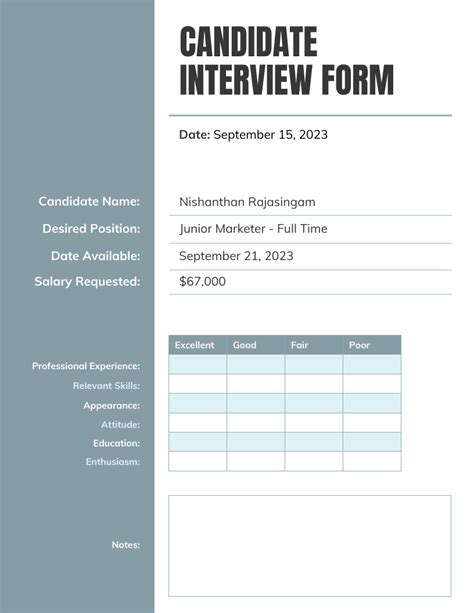 candidate interview form venngage