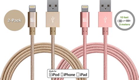 pack lax ft long apple mfi certified iphone chargers cord durable braided lightning