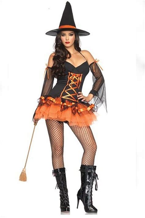 4 Pc Sexy Witch Costume Includes Lace Up Dress With Tulle Skirt Hat