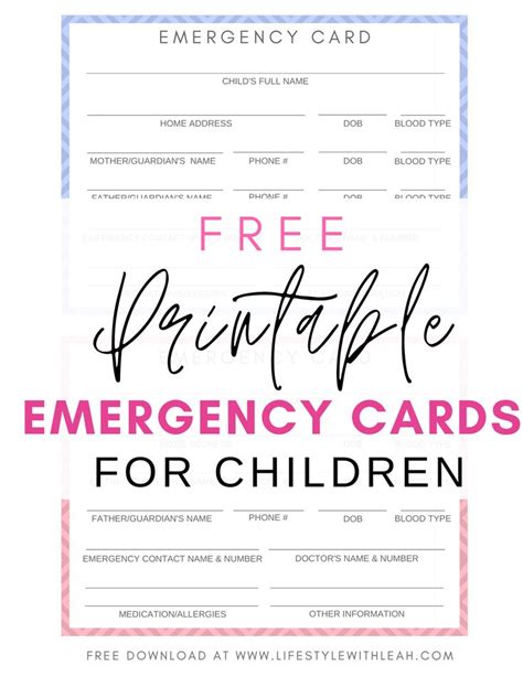 printable emergency cards  children  printables advice