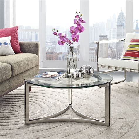 Modway Signet Modern Tempered Glass Stainless Steel Round Coffee Table
