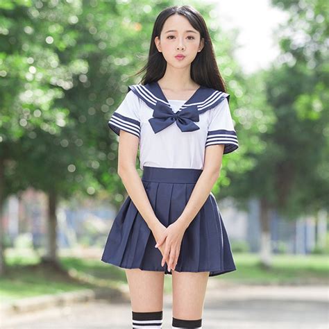 girl s sailor collar blue and white striped short sleeves