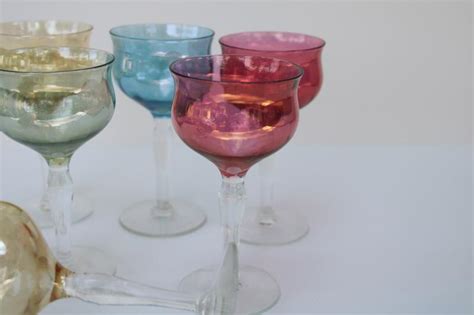 1950s Vintage Cocktail Glasses Iridescent Colored Lustre Stemware West