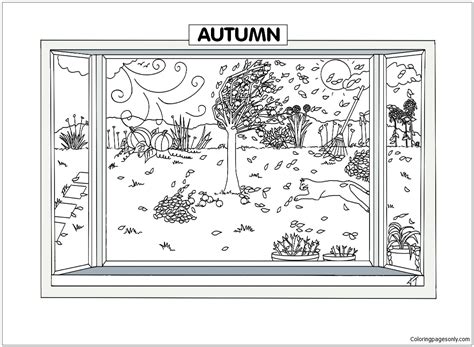 autumn scene coloring page  printable coloring pages