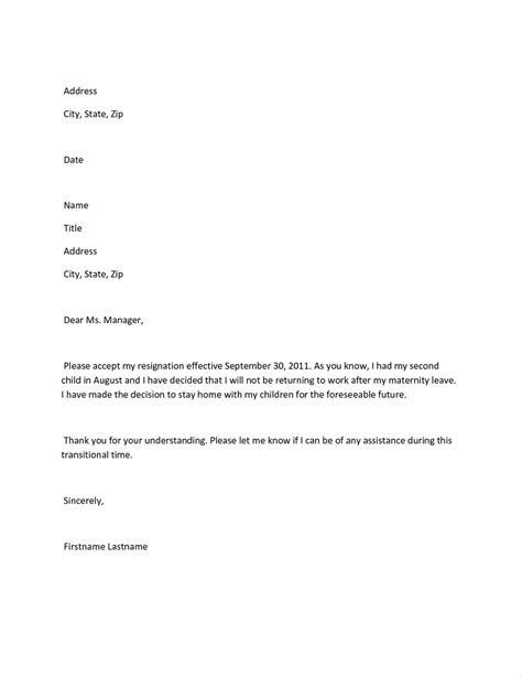 maternity return  work letter  employer template collection