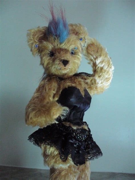 banshee the punk lady teddy bear with her new mohawk hairdo soft sculptureart by karen