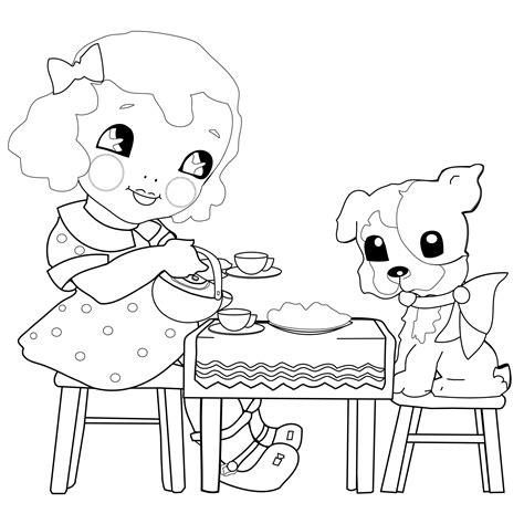 girl dog coloring page  stock photo public domain pictures