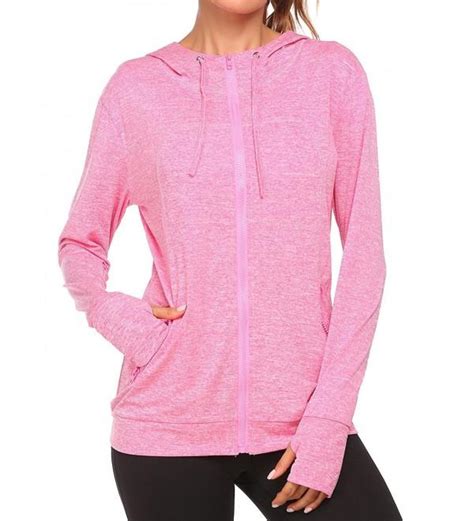 women s lightweight active performance fast dry full zip hoodie jacket with thumb holes m xxl