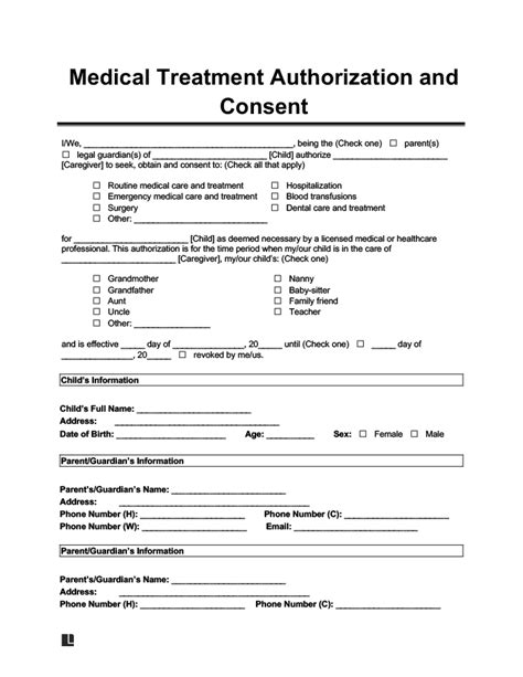 child minor medical consent form word