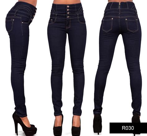 womens ladies sexy high waist skinny jeans blue stretch denim size 6 16