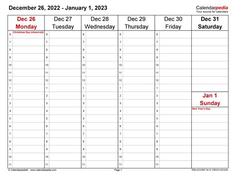 weekly calendars      printable templates