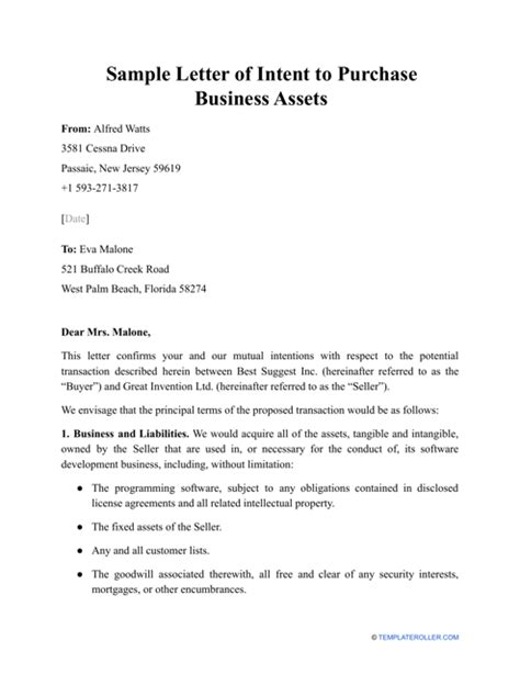 sample letter  intent  purchase business assets fill  sign