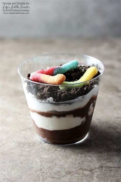 dirt cake cups gummy worms chocolate pudding oreos lifes