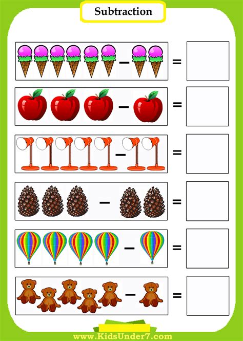 subtraction  pictures worksheet