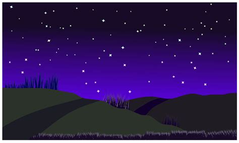 cartoon hills  night sky stars background  vector art