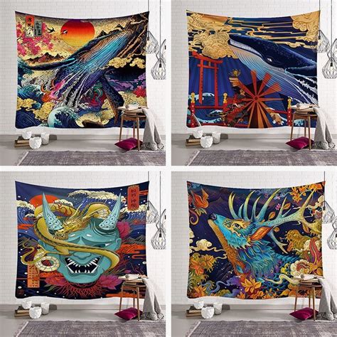 japanese ukiyo  hanging tapestry exaggerated painted demon cloth craft