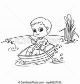 Boat Rowing Boy Little Coloring Vector Drawing Clipart Clip sketch template