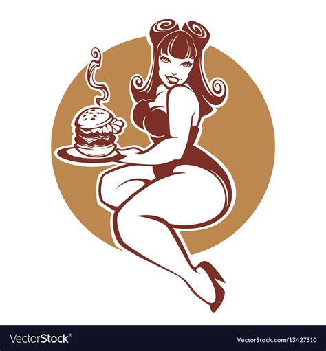 beauty plus size pinup girl with gigantic tasty vector image