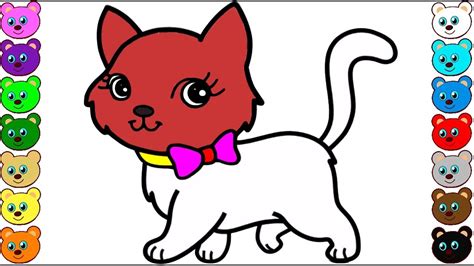 draw cat coloring pages learn colors  kids youtube