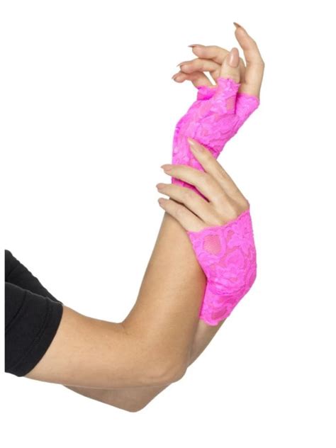 80s fingerless lace gloves pink