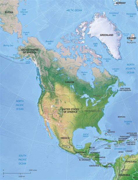 vector map north america continent relief  stop map