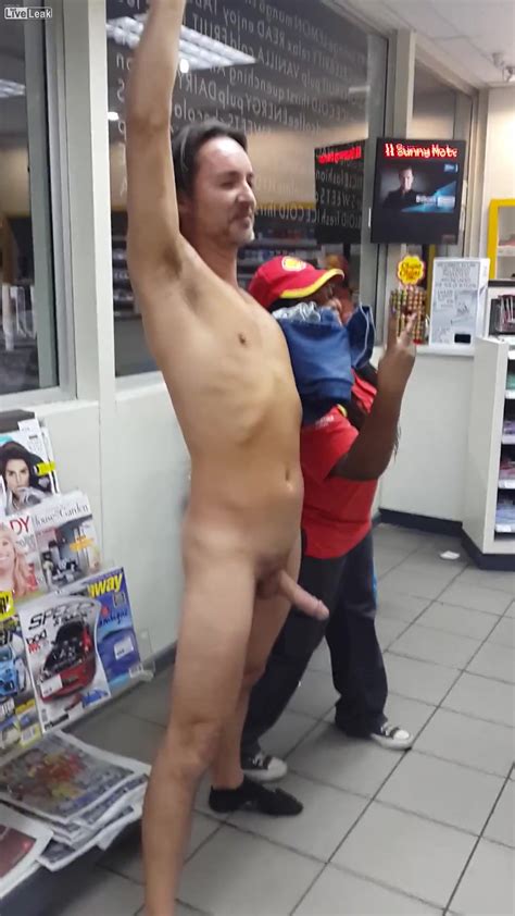 crazy guy flashing his dick and asshole at a gas station