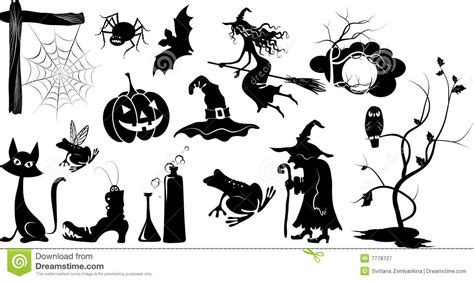 set of isolated vector halloween silhouettes royalty free