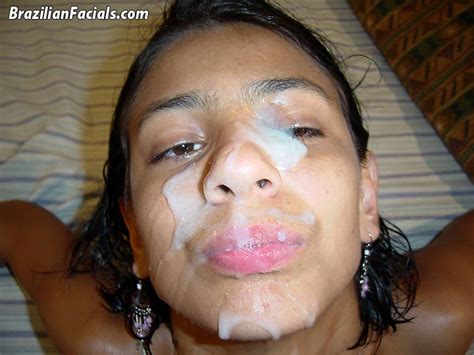fully nude pouty lipped latina gets her tanned face covered in thick sticky sperm