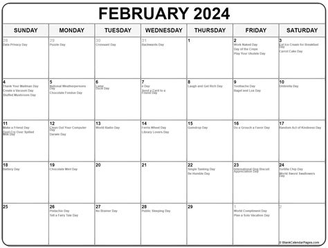 february   holidays calendar
