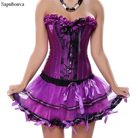 Sapubonva Sale Gothic Purple Lace Corset Dress Plus Size Bustier Women