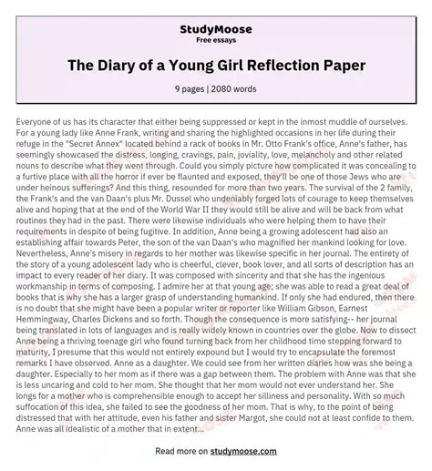 diary   young girl reflection paper  essay