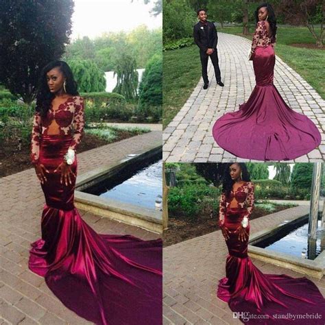2017 mermaid prom dresses burgundy long sleeves lace backless court
