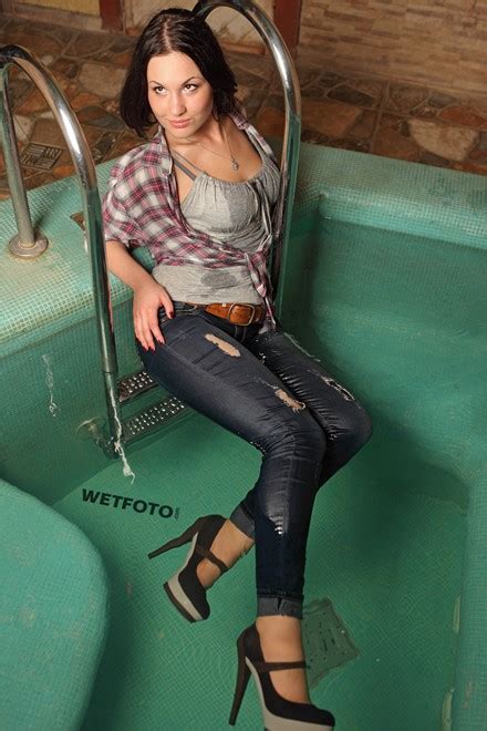 Wetlook By Cute Girl In Soaking Wet Shirt Tight Jeans And Shoes In