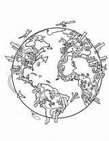 Coloring Pages Around Children Map Earth Kids Color Globe Drawing sketch template