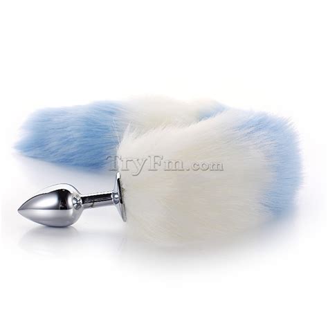 white blue furry tail anal plug with headdress tryfm