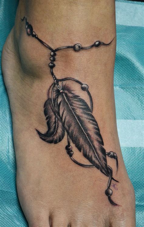 Indian Feather Ankle Tattoos