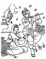 Flute Janmashtami Radha sketch template