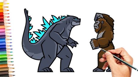 Drawing King Kong Vs Godzilla Very Easy How To Draw Godzilla Youtube