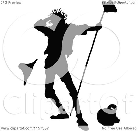Clipart Of A Silhouetted Frazzled Man Royalty Free
