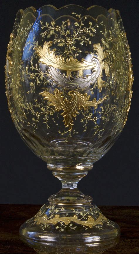 Antique Moser Cut Glass Vase With Gold And Platinum From