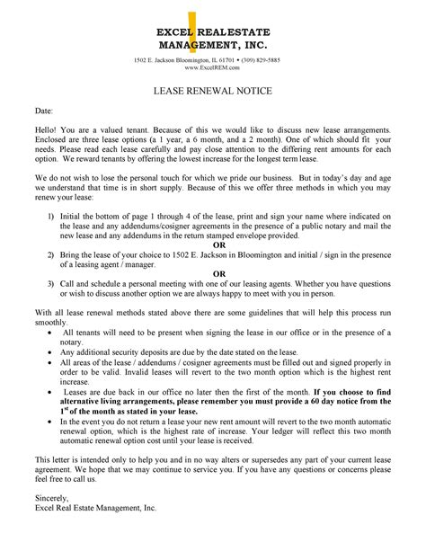 lease renewal letter sample  tenant master  template document