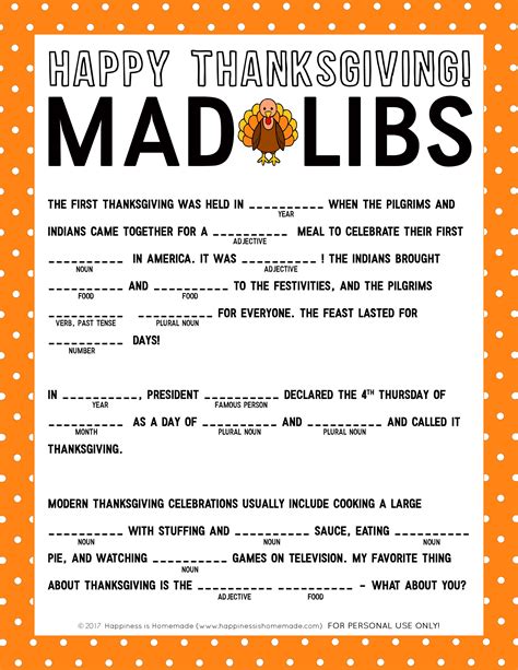 thanksgiving mad libs  printable printable word searches