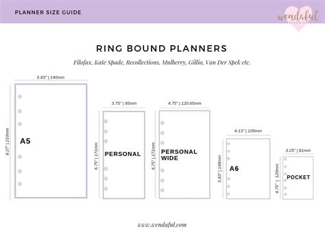 planner size chart  printable worksheet