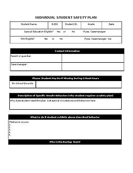 student safety plan template card template