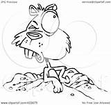 Groundhog Emerging Coloring Illustration Line Royalty Clipart Toonaday Rf Background sketch template