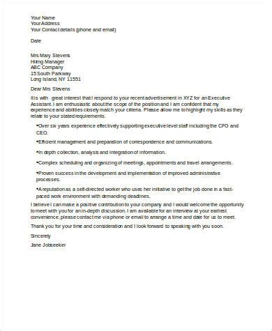 sample executive assistant cover letter templates  ms word